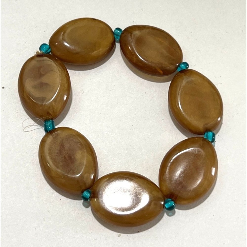 Brown Marble Glass Bead Bracelet -- 8"